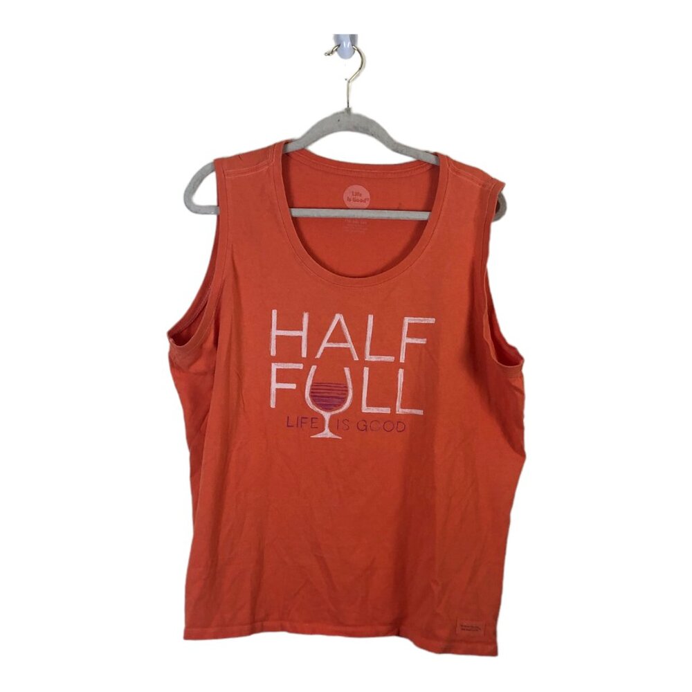 Life Is Good XXL Shirt Orange Round Neck Sleeveless Graphic Tee Pullover